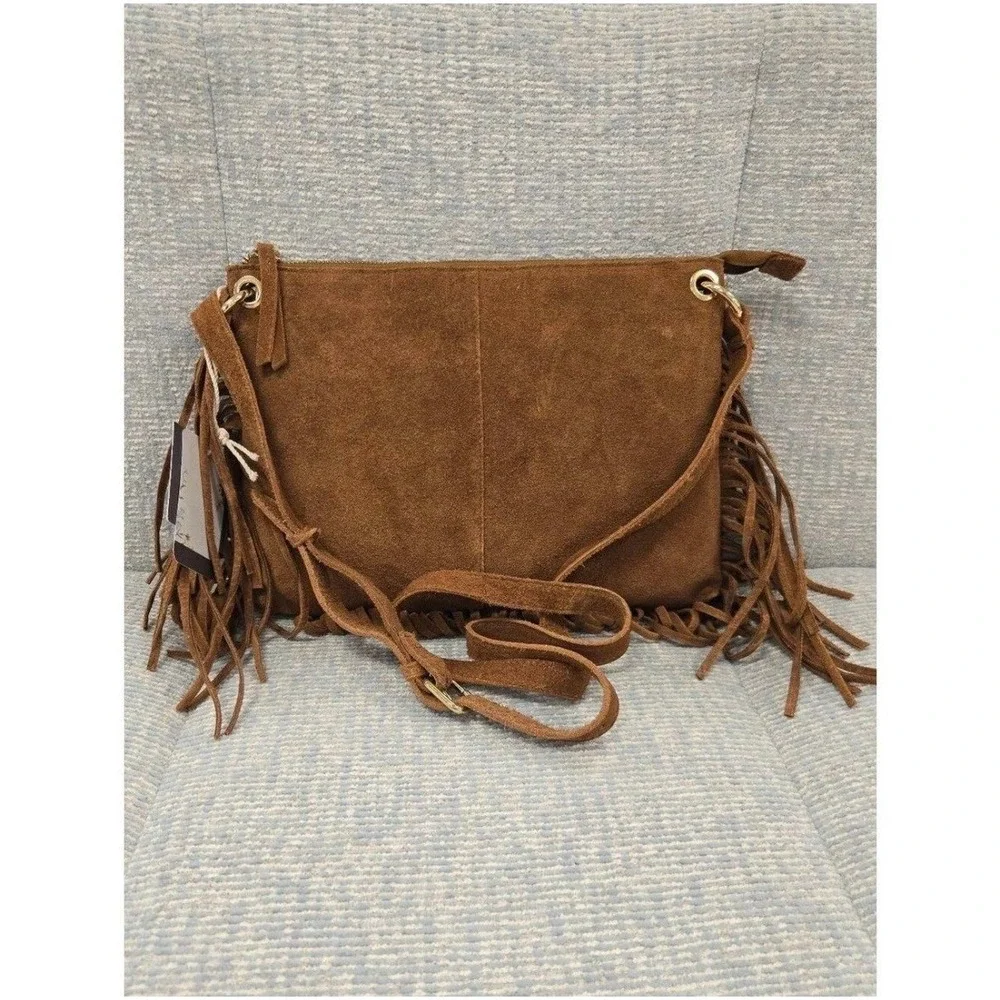 Haute Hippie Style Brown Fringe Crossbody Bag Suede Festival Boho Tassel Bag
